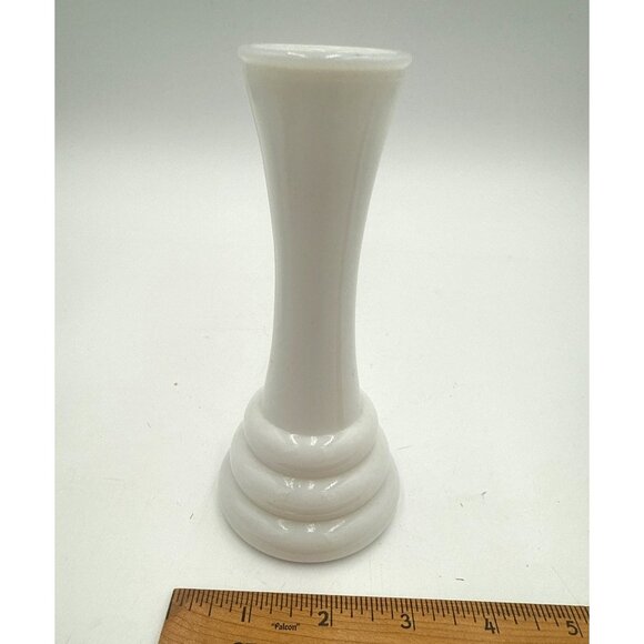 Three Vintage Milk Glass Vases Mid-20th Century Hobnail & Smooth & Candle Holder - Picture 8 of 13